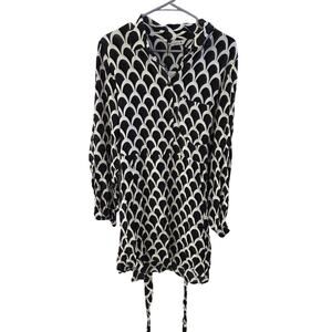 Zara Black & White Geometric Sheer Emelie Shirt Dress - XXL